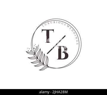 TB Initialen Brief Hochzeit Monogramm Logos Vorlage, handgezeichnete moderne minimalistische und florale Vorlagen für Einladungskarten, Save the Date, elegant Stock Vektor