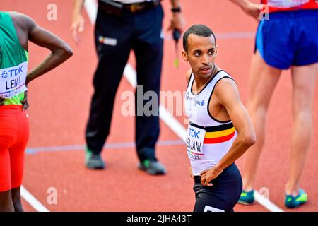 Der Belgier Ismael Debjani, fotografiert nach den Vorläufen der Leichtathletik-Weltmeisterschaften 1500m der Männer, bei den Leichtathletik-Weltmeisterschaften 19. in Eugene, Oregon, USA, am Samstag, den 16. Juli 2022. Die Worlds finden vom 15. Bis 24. Juli statt, nachdem sie 2021 aufgrund der anhaltenden Coronavirus-Pandemie verschoben wurden. BELGA FOTO JASPER JACOBS Stockfoto