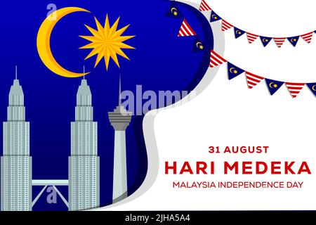 malaysia Unabhängigkeitstag 31 august Illustration Hintergrund Stock Vektor