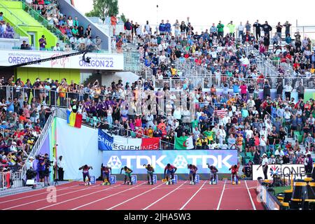 Hayward Field, Eugene, Oregon, USA. 16.. Juli 2022. Gesamtansicht, 16. JULI 2022 - Leichtathletik : IAAF World Championships Oregon 2022 Men's 100m Final in Hayward Field, Eugene, Oregon, USA. Quelle: Yohei Osada/AFLO SPORT/Alamy Live News Stockfoto