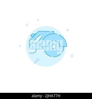 Symbol für Handkreissäge. Flache Abbildung. Stil mit gefüllten Linien. Blaues Monochrom-Design. Stockfoto