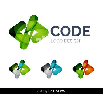 Abstraktes Code Icon Logo Design aus Farbstücken - Verschiedene geometrische Formen Stock Vektor