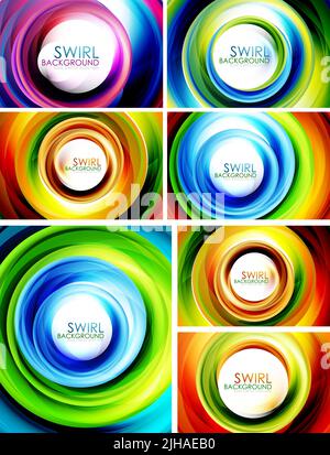 Hi-Tech-Wirbel abstrakten Wirbel förmigen Collection im bunten Hintergrund Stock Vektor