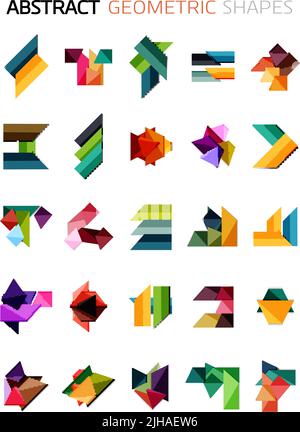 Set von bunten abstrakten geometrischen Formen isoliert auf weiß. Für Geschäftsdesigns, Symbole, Banner. Stock Vektor