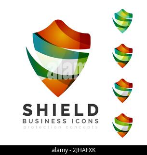 Eingestellt von Schutzkonzepten Shield Logo. Fließenden Welle Design-Ikonen auf weiße Farbe Stock Vektor