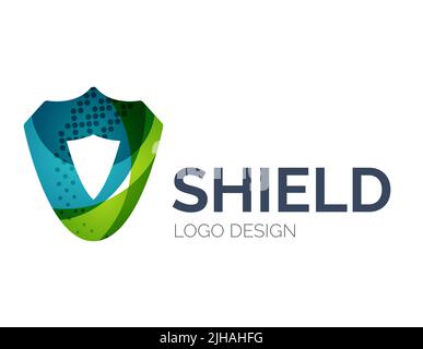 Abstraktes, sicheres Schild-Logo-Design aus Farbstücken - verschiedene geometrische Formen Stock Vektor