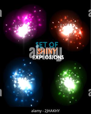 Explosion mit funkelt Vektor-Design-Kollektion. Leuchtende Farbraummexplosionen leicht zu bearbeiten Stock Vektor