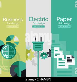 Set von flachen Design-Konzepte - Papier, Geschäft, Strom Stock Vektor