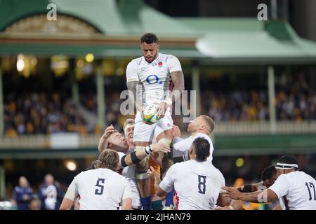 SYDNEY, AUSTRALIEN - 16. JULI: Courtney Lawes gewinnt das Lineout während des dritten Spiels der Internationalen Test Match-Serie zwischen den australischen Wallabies und England beim SCG am 16. Juli 2022 in Sydney, Australien Credit: IOIO IMAGES/Alamy Live News Stockfoto