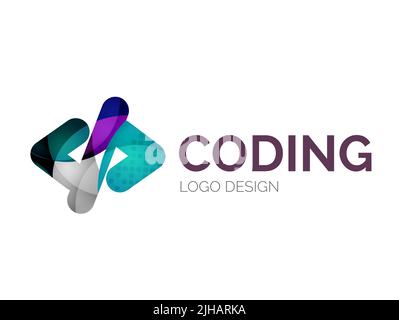 Abstraktes Code Icon Logo Design aus Farbstücken - Verschiedene geometrische Formen Stock Vektor