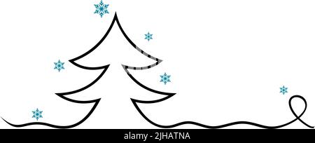 Weihnachtsbaum. Abstrakter Baum in schwarzen und eisblauen Schneeflocken. Weißer Hintergrund. Weihnachtsschmuck als Vektor. Stock Vektor
