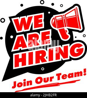 Wir stellen ein. Vorlage für Einstellungswerbung. Vector Ankündigung Stellenangebote auf transparentem Hintergrund Stock Vektor