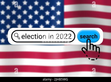 Wahlen in 2022 Suche isoliert auf Unschärfe amerikanische Flagge. Konzept für die bevorstehenden Wahlen in Amerika. Stockfoto