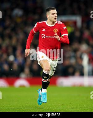 Fileboto vom 22-01-2022 von Diogo Dalot von Manchester United, der sich der neuen Dynamik des akribischen Erik Ten Hag erfreut, als die Spieler von Manchester United nach einer schwierigen Saison nach einer Verbesserung statt nach einer Erlösung suchen. Ausgabedatum: Sonntag, 17. Juli 2022. Stockfoto