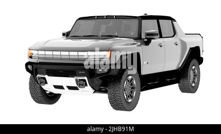 Elektro-suv auf weißem Hintergrund 3D Rendering-Konzept Stockfoto