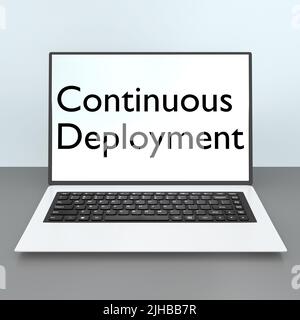 3D Darstellung von Continuous Deploymen auf einem Laptop-Bildschirm Stockfoto