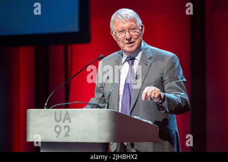 Abschlussfeier um UA92 Uhr, Manchester - 10.. Juli 2022. Sir Alex Ferguson Stockfoto