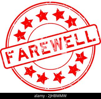 Grunge rotes Abschiedswort mit Stern-Symbol rund Gummi-Siegel-Stempel auf weißem Hintergrund Stock Vektor
