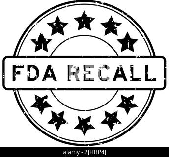 Grunge schwarz FDA Recall Wort mit Stern-Symbol rund Gummidichtung Stempel auf weißem Hintergrund Stock Vektor