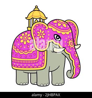Dekorierter Elefant für Kandy Esala Perahera Prozession, Fest des Zahns in Sri Lanka. Cute Cartoon Zeichnung, Vektor Clip Art Illustration. Stock Vektor
