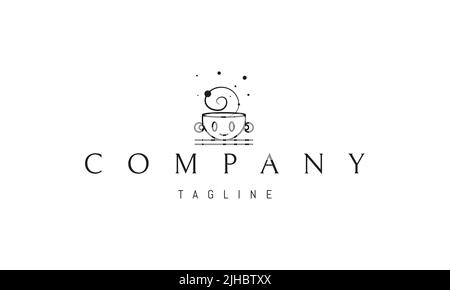 Vektor-Logo, auf dem ein abstraktes Bild einer fröhlichen Tasse mit Ohren in Form von Griffen und Dampf in Form einer Spirale. Stock Vektor