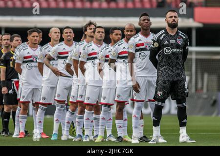 Sao Paulo, Brasilien. 17.. Juli 2022. SP - Sao Paulo - 07/17/2022 - BRASILIANISCHER A 2022, SAO PAULO X FLUMINENSE - Sao Paulo Spieler vor dem Spiel gegen Fluminense im Morumbi Stadion für die brasilianische Meisterschaft A 2022. Foto: Guilherme Drovas/AGIF/Sipa USA Quelle: SIPA USA/Alamy Live News Stockfoto