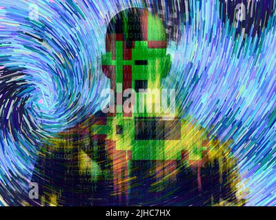 Binary Code Streaming und man. 3D-Rendering Stockfoto