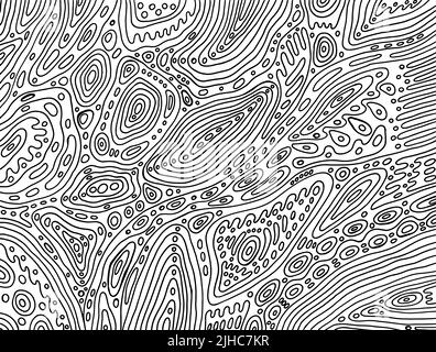 Kunstvolle Tribal-Ornamente mit Wellen und Linien. Zendoodle schwarz und weiß fantastische Malvorlagen für Erwachsene. Abstraktes, aufwändiges Muster. Psychedelischer Kunst Stock Vektor