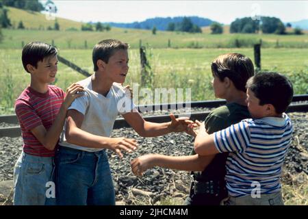 WIL WHEATON, RIVER PHOENIX, Corey Feldman, Jerry O'Connell, STAND BY ME, 1986 Stockfoto