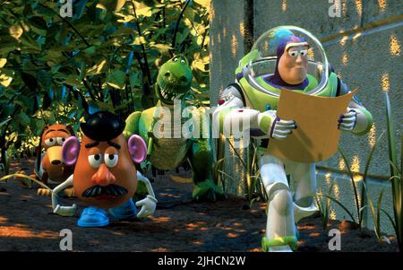 Verführerische, Mr. POTATO HEAD, REX, Buzz Lightyear, Toy Story 2, 1999 Stockfoto