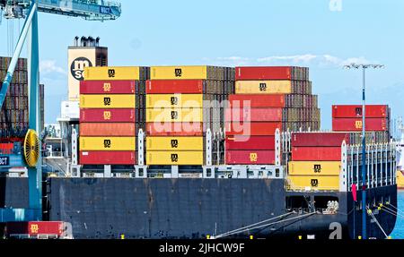 MSC-Container auf dem Schiff Stockfoto