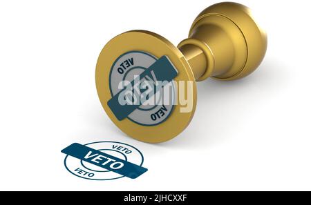 Goldene Briefmarke mit Veto-Wort, 3D Rendering Stockfoto