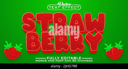 Cartoon Tasty Cute Strawberry Vektor Bearbeitbare Text Effekt Vorlage Stock Vektor