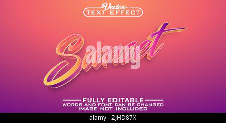 Retro Soft Bunte Sunset Vector Editierbare Text Effekt Vorlage Stock Vektor