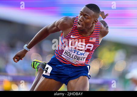 EUGENE, USA - 17. JULI: Grant Holloway aus den USA tritt während der Leichtathletik-Weltmeisterschaften am 17. Juli 2022 in Eugene, USA, auf den 110-Meter-Hürden der Männer an (Foto: Andy Astfalck/BSR Agency) Atletiekunie Credit: Orange Pics BV/Alamy Live News Stockfoto