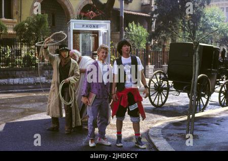 GEORGE CARLIN, TONY STEEDMAN, ALEX WINTER, Keanu Reeves, Bill und TED'S AUSGEZEICHNETEN ABENTEUER, 1989 Stockfoto