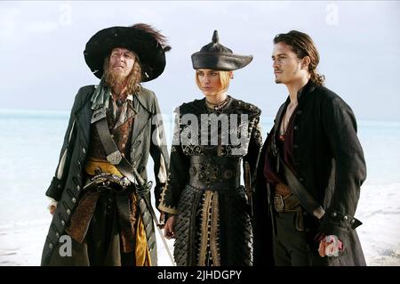 GEOFFREY RUSH, Keira Knightley, Orlando Bloom, PIRATEN DER KARIBISCHEN MEERE: AM ENDE DER WELT, 2007 Stockfoto