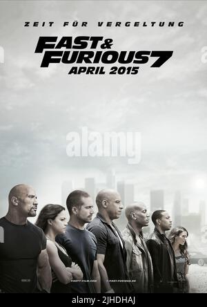 DWAYNE JOHNSON, MICHELLE RODRIGUEZ, PAUL WALKER, VIN DIESEL, TIRESE GIBSON, CHRIS 'LUDACRIS' BRIDGES, JORDANA BREWSTER POSTER, SCHNELL UND WÜTEND 7, 2015 Stockfoto