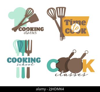 Geschirr und Besteck Kochschule oder Klassen isoliert Symbole Vektor Stock Vektor