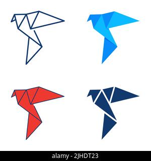 Origami-Vogelsymbol im flachen und linigen Stil. Japanische Papierfaltkunst. Sculpting Technique. Vektorgrafik. Stock Vektor