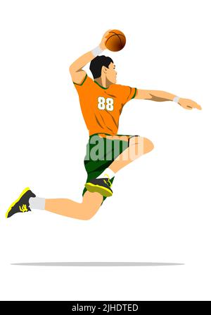 Handballspieler Silhouette. 3D Farbvektordarstellung Stock Vektor