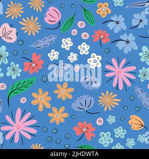 Blumenmuster Hintergrund Vektor, trendy nahtlose Wiederholung Design von Hand gezeichnet Blumen und Blätter. Stock Vektor