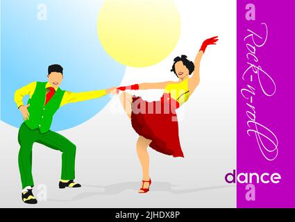 Lindy Hop oder Rock-n-Roll-Tanz. Tanz für Rock-n-Roll-Musik. 3D Vektorgrafik Stock Vektor