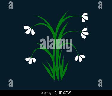 Schöne abstrakte Blumenkunst mit grünen Blättern und weißen Blumen isoliert auf dunkelblauem Hintergrund - Vektor-Illustration Stock Vektor