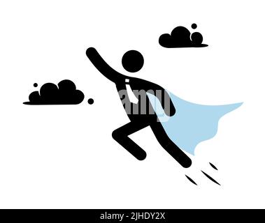 Superhelden Business Piktogramm Mann Icon Set. Superhelden Geschäftsmann fliegenden Stock Figur. Sieger Arbeiter, Arbeitgeber Piktogramm Person. Vektorgrafik. Stock Vektor