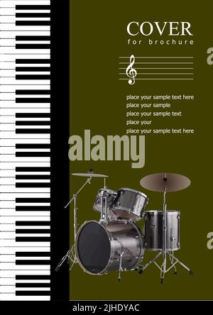 Cover mit Musikinstrumenten Bild. Drum-Musik-Set. 3D Vektorgrafik Stock Vektor