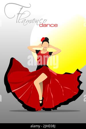 Schöne junge Frau, die Flamenco tanzt. Vektor-3d-Illustration Stock Vektor