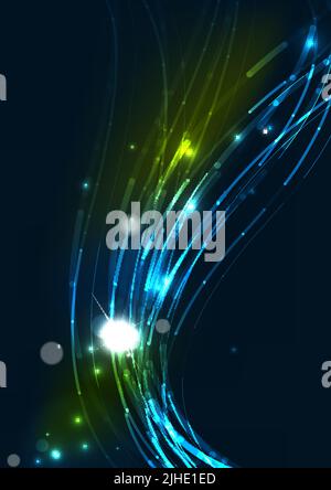 Abstrakte Farbe leuchtende Linien im dunklen Raum mit Sternen und Lichteffekte. Futuristische Wave Hintergrund mit Exemplar für Ihre Nachricht Stock Vektor