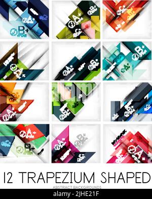 Sammlung von Trapez geometrischen Form Hintergründe - 12 Design-Vorlagen. Für Geschäftshintergrund | nummerierte Banner | Business Lines | Grafik Websi Stock Vektor