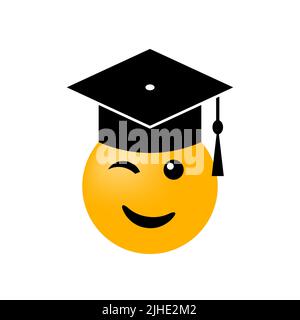 Emoticon Graduate Icon in akademischem Hut auf weißem Hintergrund. Vektorgrafik Stock Vektor